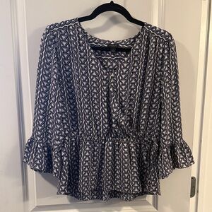 Ann Taylor Factory Geometric Navy and White Blouse
